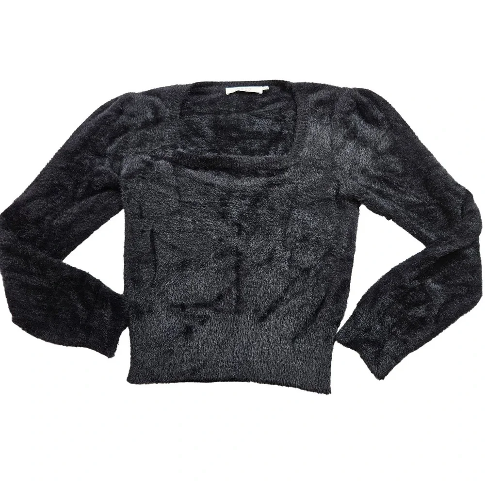 ASTR the label Women's Black Fuzzy Square Neck Long Sleeve Sweater. Size‎ L